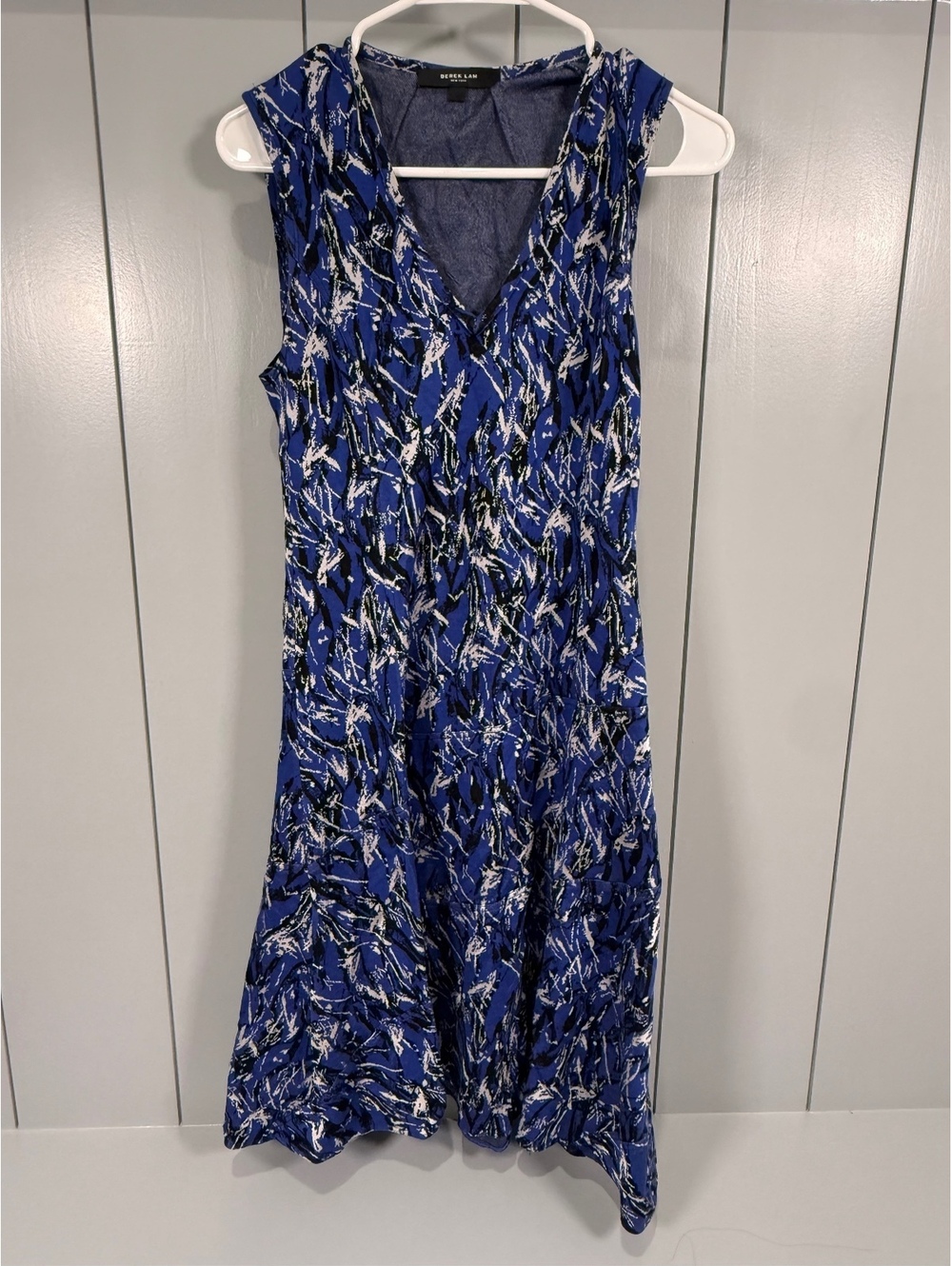 Derek Lam Blue abstract Sleeveless a-line Midi Dress V-Neck